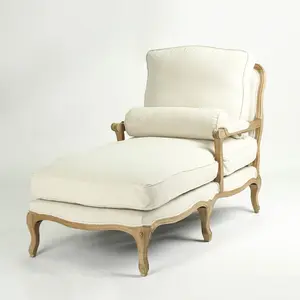 アンティークスタイルの手彫り生地寝椅子オーク材レジャーコーナーソファCH-865-OAK