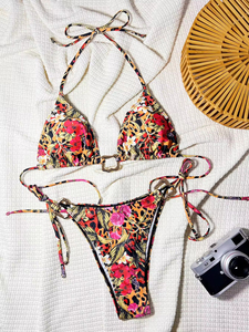 Conjunto de Bikini de 2 Piezas para Mujer, Traje de Baño con Tirantes Finos, Estampado Floral, Triangular, Venta al Por Mayor, Logotipo Personalizado - Product Image 6