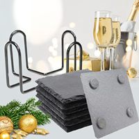 Lot de sous-verres carrés classiques en ardoise faits à la main de 4x4 pouces, épaisseur 5 mm, résistants à la chaleur, pour cuisine, bar, maison, appartement