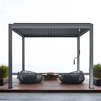 Système de toit de pergola bioclimatique à manivelle manuelle en aluminium étanche à l'eau Cadre enduit de poudre Pavillon extérieur coupe-vent