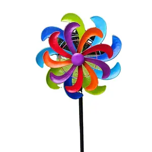 Ornements de jardin en métal double cinétique fleur colorée 35 Wind Spinner
