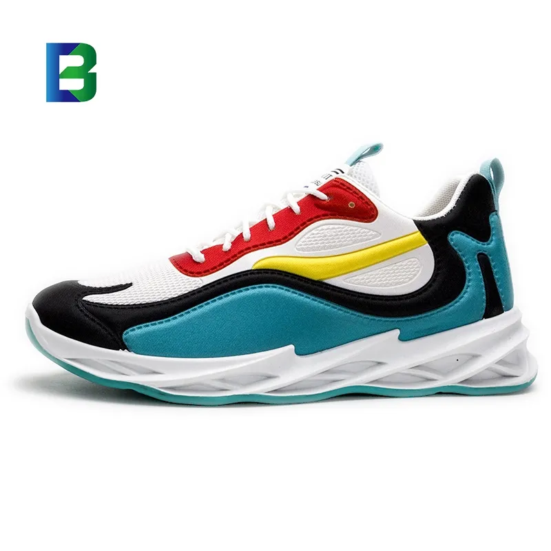 amazon hot selling bright colorful fly knitting shock absorber shoe blade men's casual 2021 sports men's shoes sepatu pria