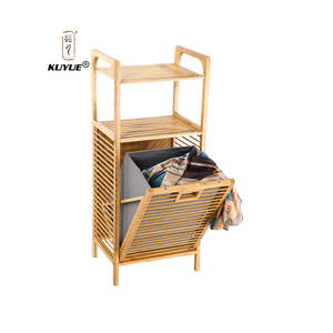 KUYUE Estante de Almacenamiento Plegable para Baño con Soporte de Suelo, Cesto de Ropa Sucia Inclinable y Cesto de Ropa Desmontable, Conveniente para Lavandería - Product Image 1