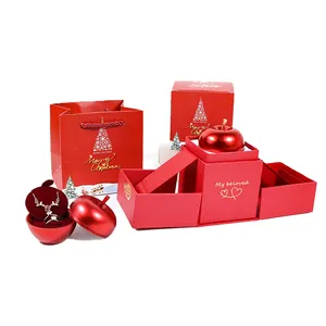 HOVANVI all'ingrosso scatola di gioielli di sollevamento di carta rossa per collana anello natale Apple metallo confezione regalo