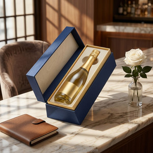 Caja de Regalo para Vino en Forma de <span class=keywords><strong>Libro</strong></span>, Color Azul Zafiro, con Marco Metálico Dorado y Tapa Magnética, para Aniversarios Especiales - Product Image 4