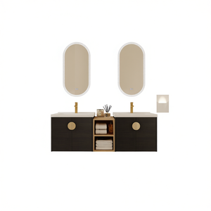 Mueble de Baño con Lavabo de 60 Pulgadas, Cierre Suave, Diseño Moderno, Acabado Oscuro, Estilo Contemporáneo, Incluye Espejo - Product Image 1