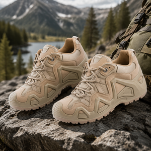Men Low Cut Tactical Shoes Beige Artificial Nubuck <b>Waterproof</b> Tactical Boots Durable Rubber Outsole Outdoor Training Footwear - Product Image 4