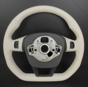 Volante Deportivo de Cuero Perforado Beige con Fibra de Carbono para Audi A3 <span class=keywords><strong>A4</strong></span> A5 A6 A7 Q3 Q5 Q7 R8 S/RS Sport Upgrade - Product Image 2