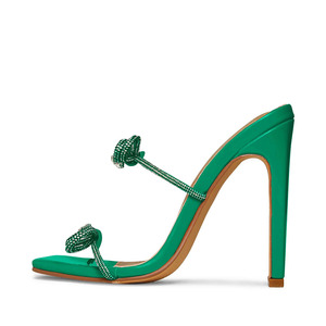 2025 personnalisé dames fantaisie sandales à talons bout carré haut <span class=keywords><strong>talon</strong></span> sangle <span class=keywords><strong>Mules</strong></span> <span class=keywords><strong>avec</strong></span> diamant arc usine nouveau Design Style Sexy - Product Image 4