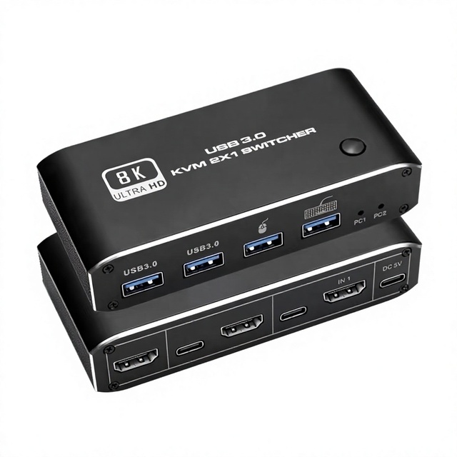 Hardrock 8K for 21 KVM Switch 2-in-1-out with for and USB 3.0 Supports 8K at 60Hz and 4K at 120Hz Includes Hotkeys FCC CE