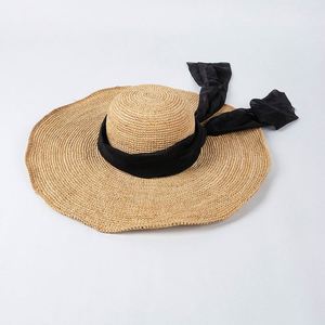 Sombrero de Paja de Lujo para Mujer, Diseño de Verano, Tejido a Mano, Rafia, Ala Ancha, Rayado, para Salidas Diarias Informales al Aire Libre - Product Image 6