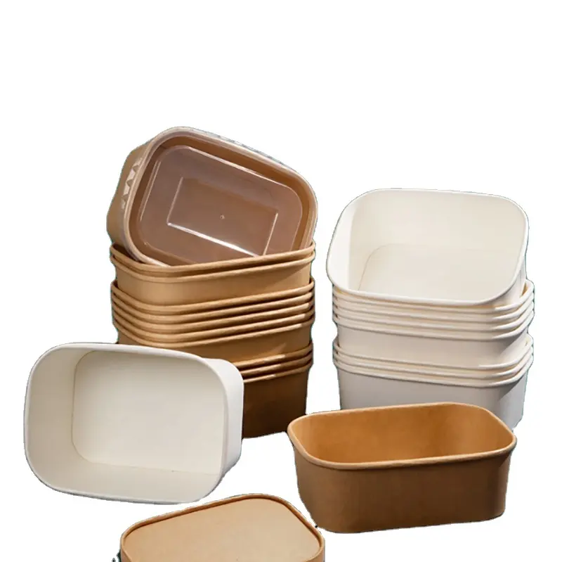 Hot Selling Compostable Food Packaging Containers Biodegradable Camping Paper Boxes Rectangle Bowl
