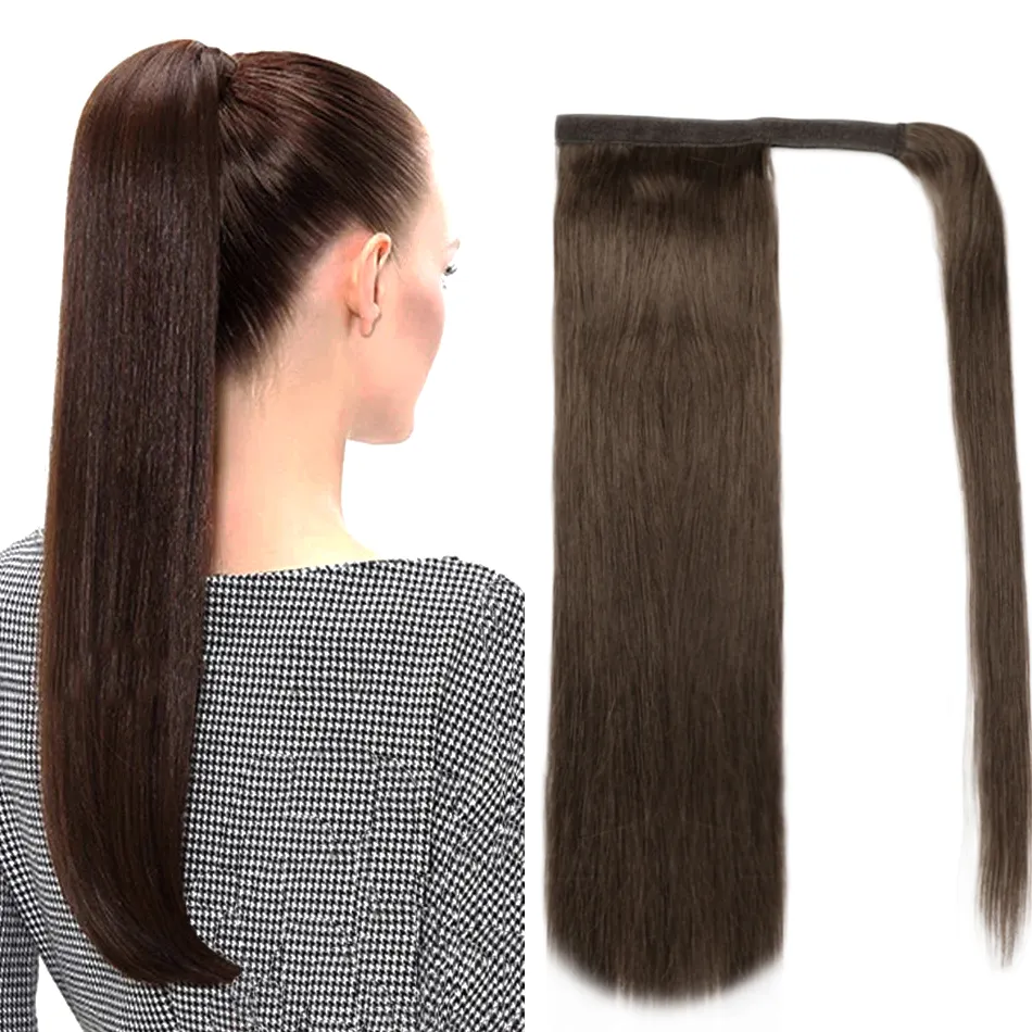 100% Real Human Hair Wrap Around Horsetail Straight Brazilian Remy Human Hair Ponytail Extensions