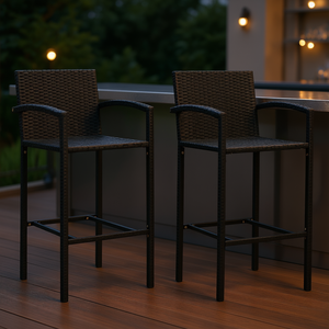 Ensemble de 2 tabourets de bar en polyrotin et acier thermolaqué, noir, durable, design moderne et contemporain pour l'extérieur - Product Image 2