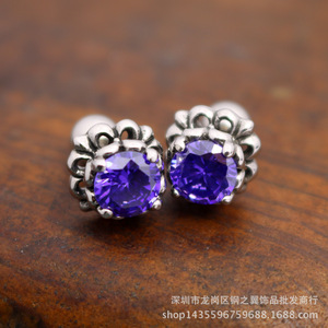 yunnique Fashionable Titanium Steel <b>Stud</b> <b>Earrings</b> Purple <b>Blue</b> Flower Shape Claw Setting For Women Gift Jewelry - Product Image 3
