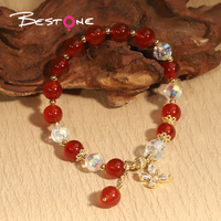 Bracelet à breloques personnalisé Bestone Carte Bélier Lion Scorpion Adaptation Papillon Bracelet à breloques Agate rouge perle ronde Bracelet extensible pour femme