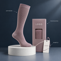 Chaussettes de compression à la lavande, soutien gradué du mollet, tableau de correspondance des tailles, manchette plus large, construction tricotée à bout plat, gradation des tailles, lavage