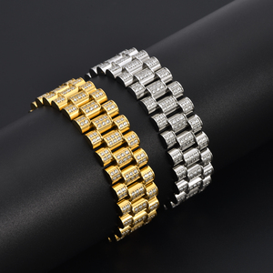 Bijoux de luxe <span class=keywords><strong>Bracelet</strong></span> de <span class=keywords><strong>montre</strong></span> en acier inoxydable étanche à l'eau <span class=keywords><strong>Bracelet</strong></span> plaqué or 18 carats Réglage 5A <span class=keywords><strong>Bracelet</strong></span> en zircon glacé pour hommes - Product Image 4