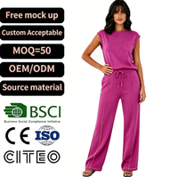 Conjunto de Dos Piezas para Mujer, Top sin Mangas y Pantalones Anchos de Cintura Alta, Estilo Casual, Holgado y Elástico para el Verano
