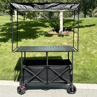 Carrito de Camping Plegable y Portátil, Carrito de Compras para Exteriores con Diseño de Cuatro Ruedas Anchas y Toldo Extraíble