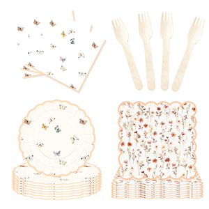 DAMAI - Juego de Vajilla Desechable de Papel con Diseño de Flores y Mariposas para Fiestas de Cumpleaños Infantiles - Product Image 3