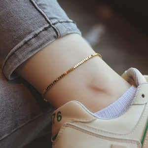 <span class=keywords><strong>Tobillera</strong></span> impermeable de playa de verano, tobilleras de joyería de moda de acero inoxidable con cuentas cuadradas de oro de 18 quilates para mujer - Product Image 6