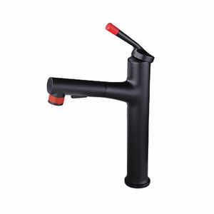 Cao tăng kéo ra lưu vực vòi Matt đen màu Đỏ phòng tắm Máy trộn với phun boong gắn kéo xuống restroon <span class=keywords><strong>tap</strong></span> - Product Image 1