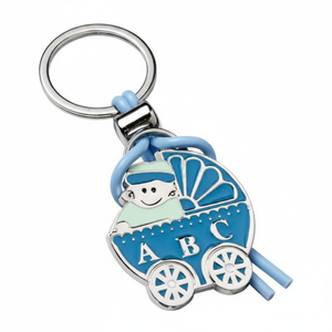 Porte-clés pour poussette de bébé garçon, design en émail bleu, lettres ABC, anneau en argent - Product Image 2