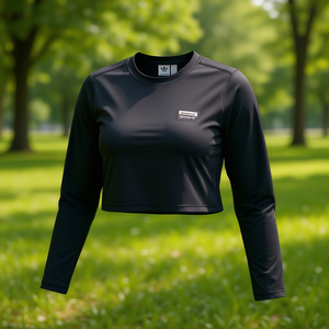 Adidas – Haut court à manches longues pour femme, en Spandex léger, col rond, avec logo frontal, coupe classique, idéal pour l'été et le sport - Product Image 2