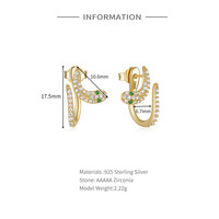 INS Simple S925 argent Sterling plaqué or Zircon Micro pavé serpent C en forme de crochet boucle d'oreille géométrique serpent cercle boucle d'oreille