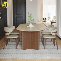 Table de salle à manger ovale en bois antique de style nordique français, 6 places, table de salle à manger en noyer, ensemble de chaises, meubles de cuisine