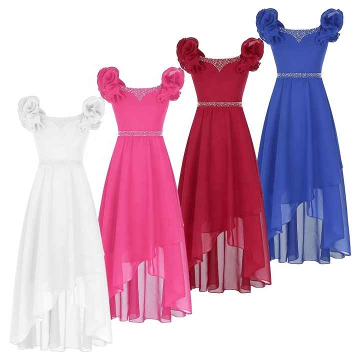 Dideyttawl Chiffon Flower Girl Dress - A-Line Floor Length Junior Bridesmaid Gown