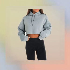 Sweat-shirt à capuche surdimensionné et court pour femme, tricoté, imperméable, décontracté, idéal pour l'hiver - Product Image 2