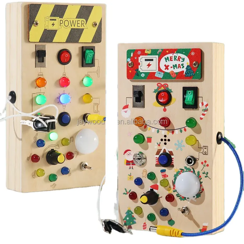 Montessori ahşap öğrenme duyusal anahtarı kilit tak LED ışık güvenli güç meşgul kurulu DIY noel hediyesi 2-7 yaşındakiler için