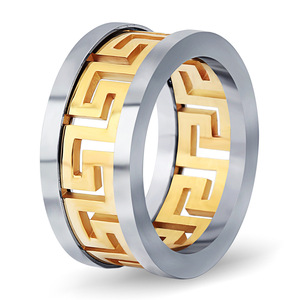 Bagues tendance 10MM en acier noir, motif géométrique doré, bijoux en acier inoxydable, cadeau - Product Image 4