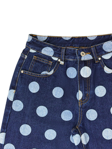 Jeans de mezclilla de mujer de cintura media, vintage, con lunares, de pierna ancha, holgados, casuales, de secado rápido, de longitud completa - Product Image 6