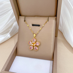 Collar con Colgante de Disco Floral y Cadena de Eslabones de Rodio Chapado en Oro y Cobre con Lazo Rosa Dulce para Regalo de Niña - <span class=keywords><strong>Mi</strong></span> <span class=keywords><strong>Hija</strong></span> - Product Image 4