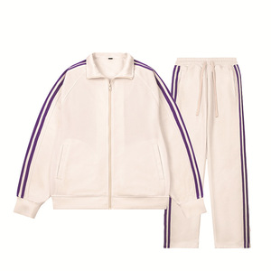Ensemble Athlétique Unisexe Tendance XINCAI : Veste Sweat-shirt à Rayures Patchwork et <span class=keywords><strong>Pantalon</strong></span> Long 100% Polyester, Col Montant, Tenue Décontractée - Product Image 1