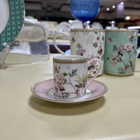 Ensemble de tasses à café en porcelaine espresso latte motif floral rose romantique esthétique motif doré