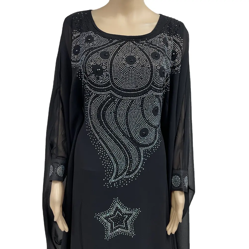MC-1625 de haute qualité femmes Burkha Abaya avec diamant pierre travail et écharpe en mousseline de soie deux pièces ensemble vêtements islamiques