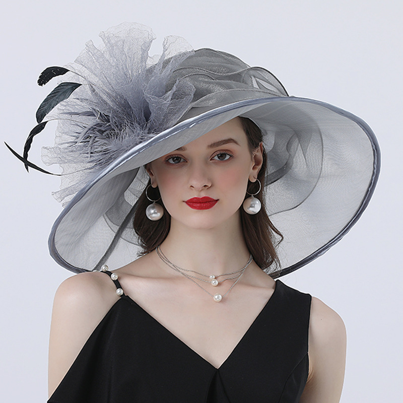 knee length dresses for ladies Tulle Mesh Ribbon Brim Church Hat — SetarTrading Hats main image 1