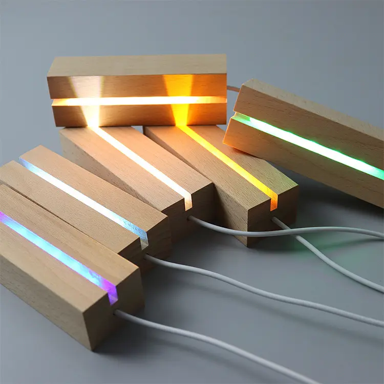 2022 Creative Solid Luminous USB Switch Night Light Base 3D Acrylic Lamp Led Wooden Base Wood Led Light Bases for Decoration