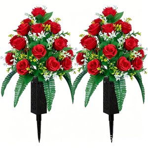 Luci a Forma di Rosa con Foglie Verdi, <span class=keywords><strong>Rose</strong></span> Artificiali <span class=keywords><strong>Rosse</strong></span> per Decorazione Esterna di Patio, <span class=keywords><strong>Giardino</strong></span>, Vialetti e Paesaggi - Product Image 1