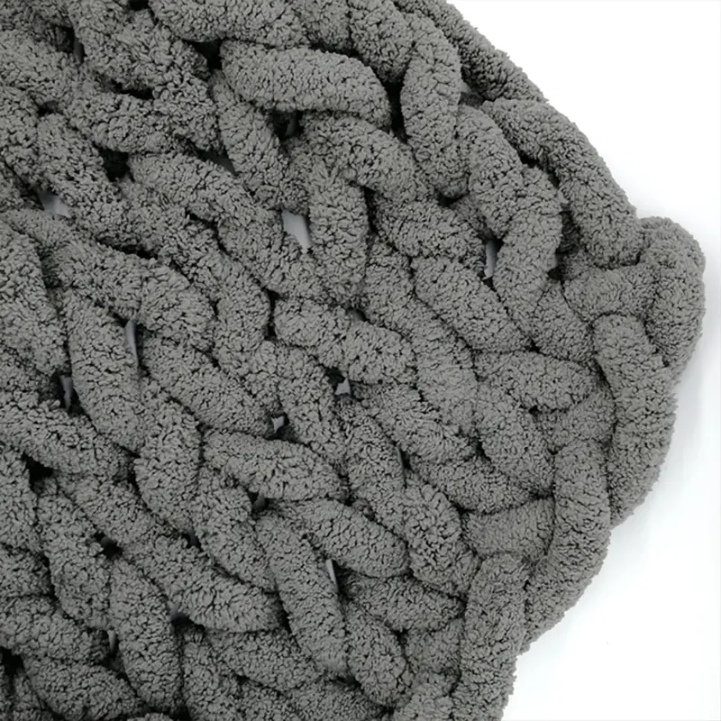 Hot Sale Reversible Polyester Jumbo Hand Knitting Throw Blanket Chunky Chenille Blanket