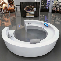 Réception de bureau blanche au design rond personnalisé en finition brillante