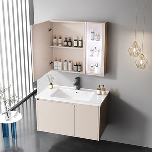 Tocadores de baño de acero inoxidable montados en la pared a prueba de agua estilo <span class=keywords><strong>crema</strong></span> colgante de pared lavabo de cerámica gabinete de baño - Product Image 3