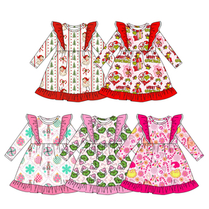 Preordine Vestito Natalizio per Bambine con Babette e Volant, Abito Invernale alla <span class=keywords><strong>Moda</strong></span> per Bambini, Personalizzabile, Lunghezza al Ginocchio - Product Image 1