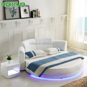 Modern Luxury Round Beds With LED Light King Size Romantic Bedroom Set Hotel Bed For Sale