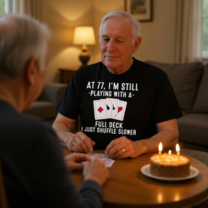 T-shirt pour joueur de cartes avec motif 77th Birthday Cards Full Deck Shuffle Slower - Product Image 3
