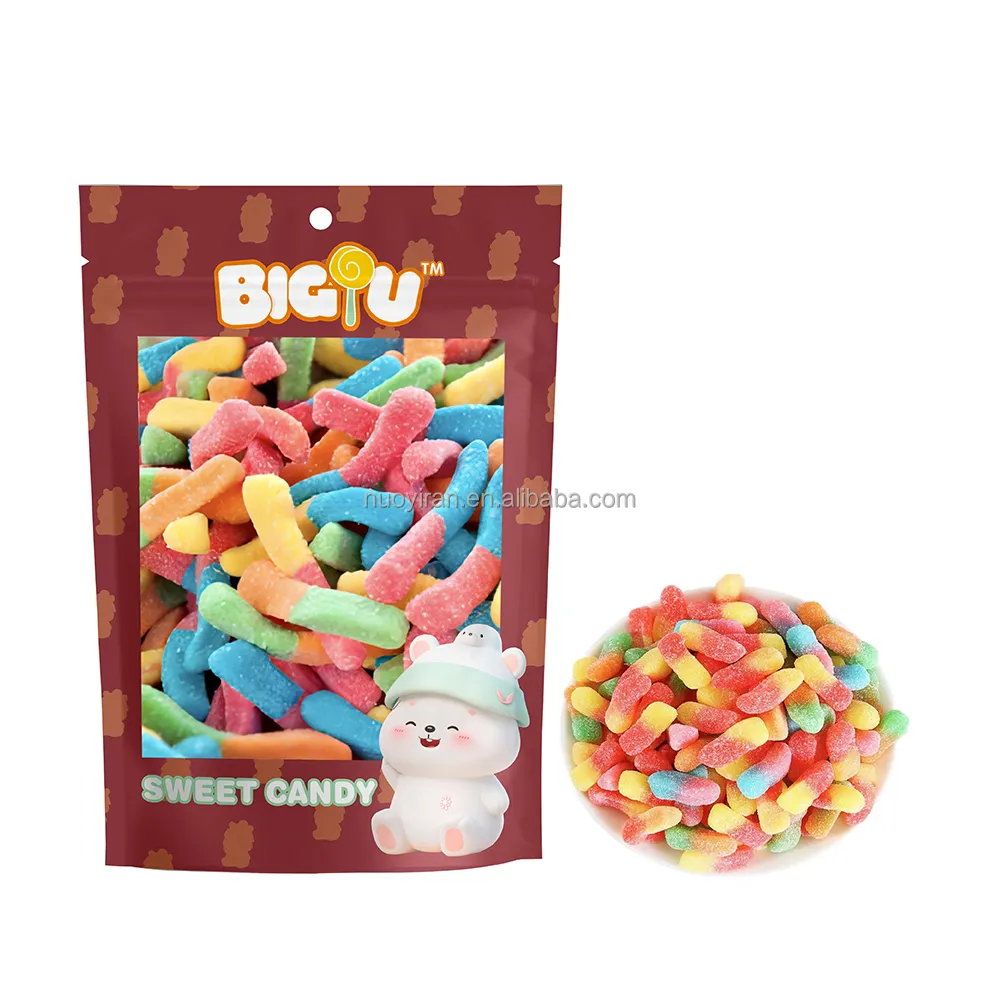 Hoge Kwaliteit Verkoop Bicolor Worm Gemodelleerd Fruit Gearomatiseerde Bulk Gummy Candy Sweet Private Label